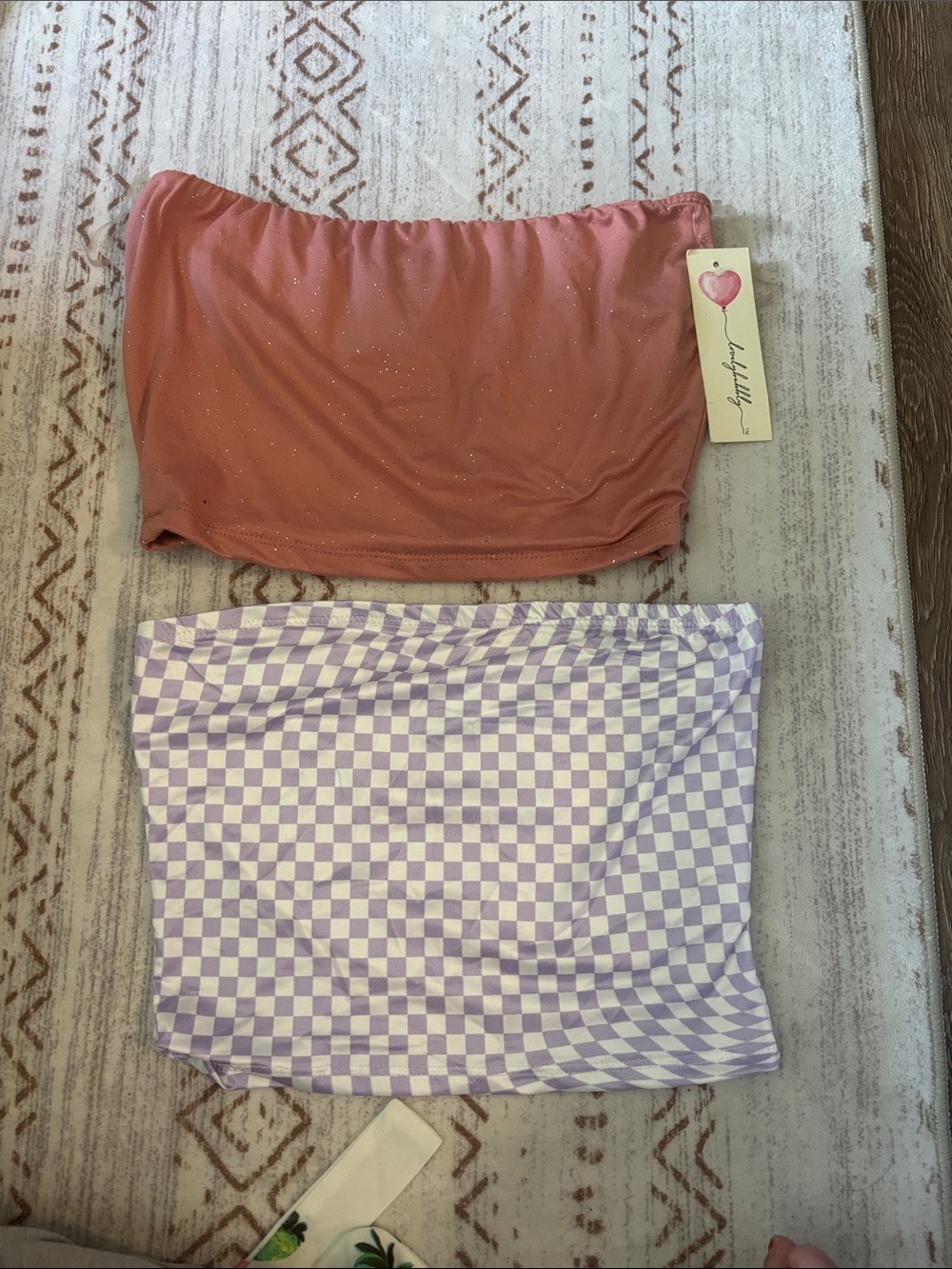 Bundle of size Medoum Tube Tops - pink Sparkle & Lilac Checker